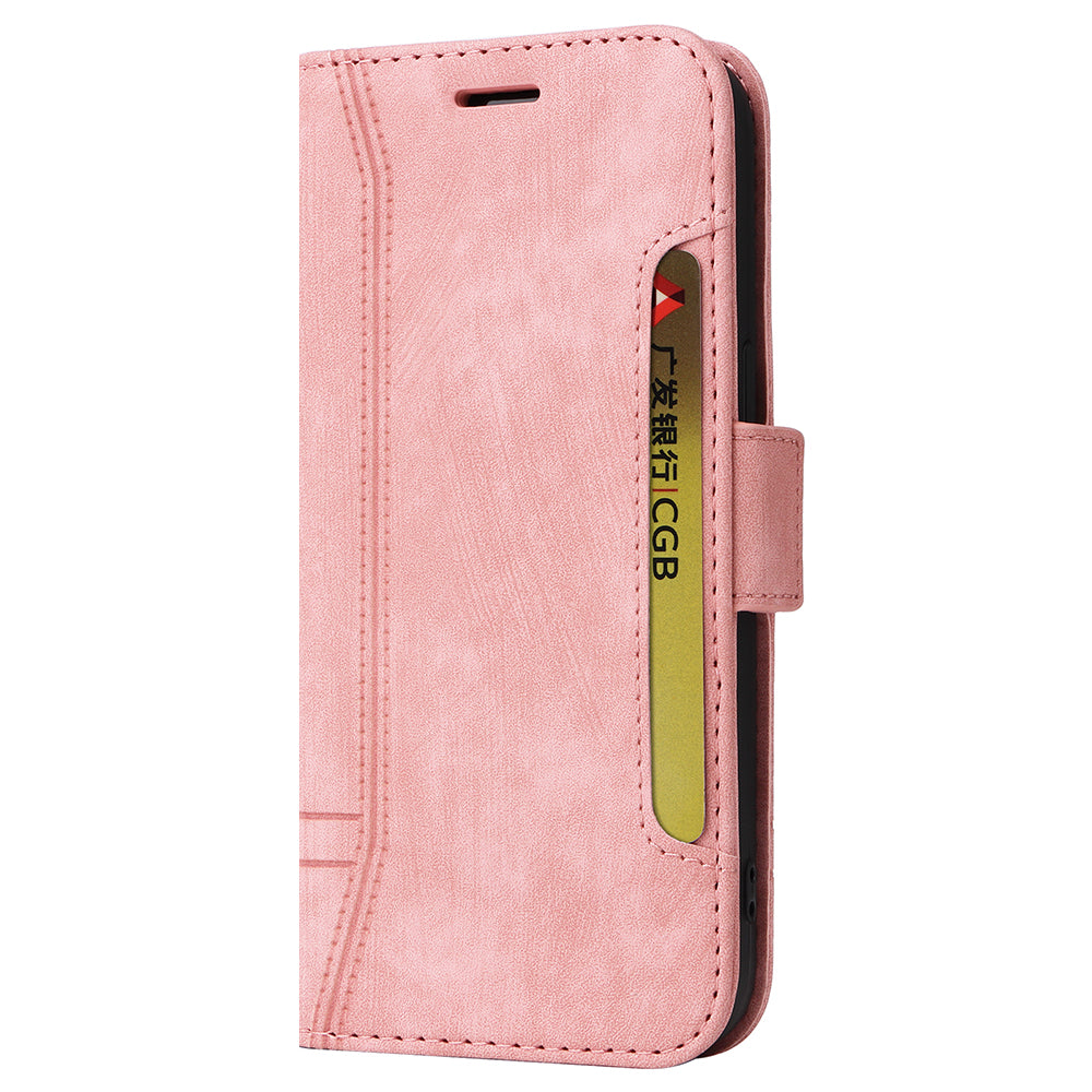 Uniqkart 001 For iPhone 15 Plus Shockproof PU Leather Stand Cover Multifunction Wallet Cell Phone Case - Pink Uniqkart 001 For iPhone 15 Plus Shockproof PU Leather Stand Cover Multifunction Wallet Cell Phone Case - Pink